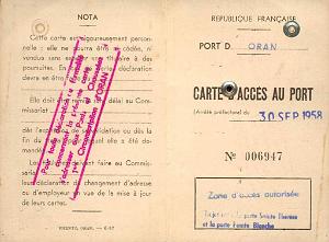 PORT D ORAN CARTE D ACCES VERSO